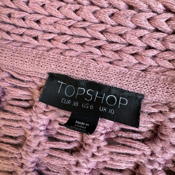 Topshop Cable Knit Balloon Sleeve Cardigan Sweater - Dusty Rose- Size 6 - Picture 4 of 6